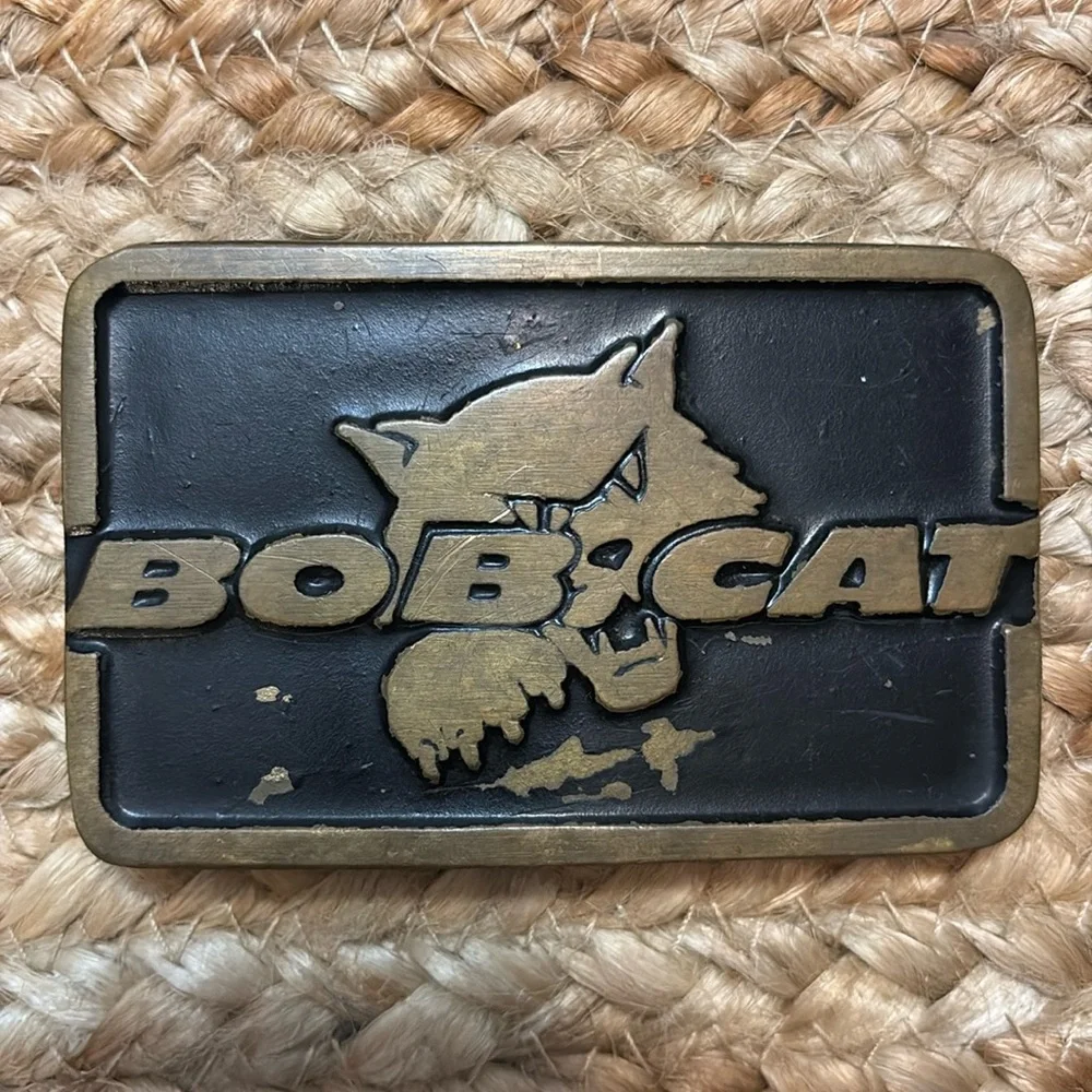 Vintage Bobcat Equipment Brass Texas Style Western Themed Mens Belt Buckle